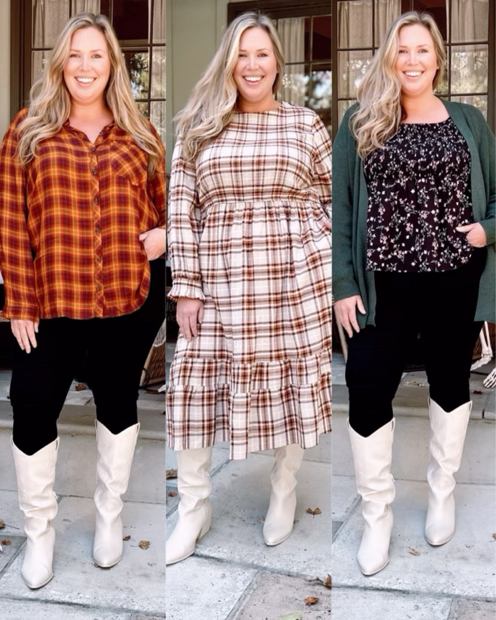 Love Walmart for costumes and fashion last minute! Plus Size Fall Fashion from Walmart! Look 1 (left): Top is by Terra and Sky (3X), Sofia Vergara Black Skinny Jeans (18W), and Madden boots. Look 2 (middle): Dress is Terra and Sky (3X) and Madden boots. Look 3 (right): Sage Green Cardigan is Terra and Sky (2X), Top is Agnes Orinda (2X), Sofia Vergara Black Skinny Jeans (18W), and Madden boots. @walmart #walmartpartner 

#LTKplussize #LTKfindsunder50 #LTKHalloween