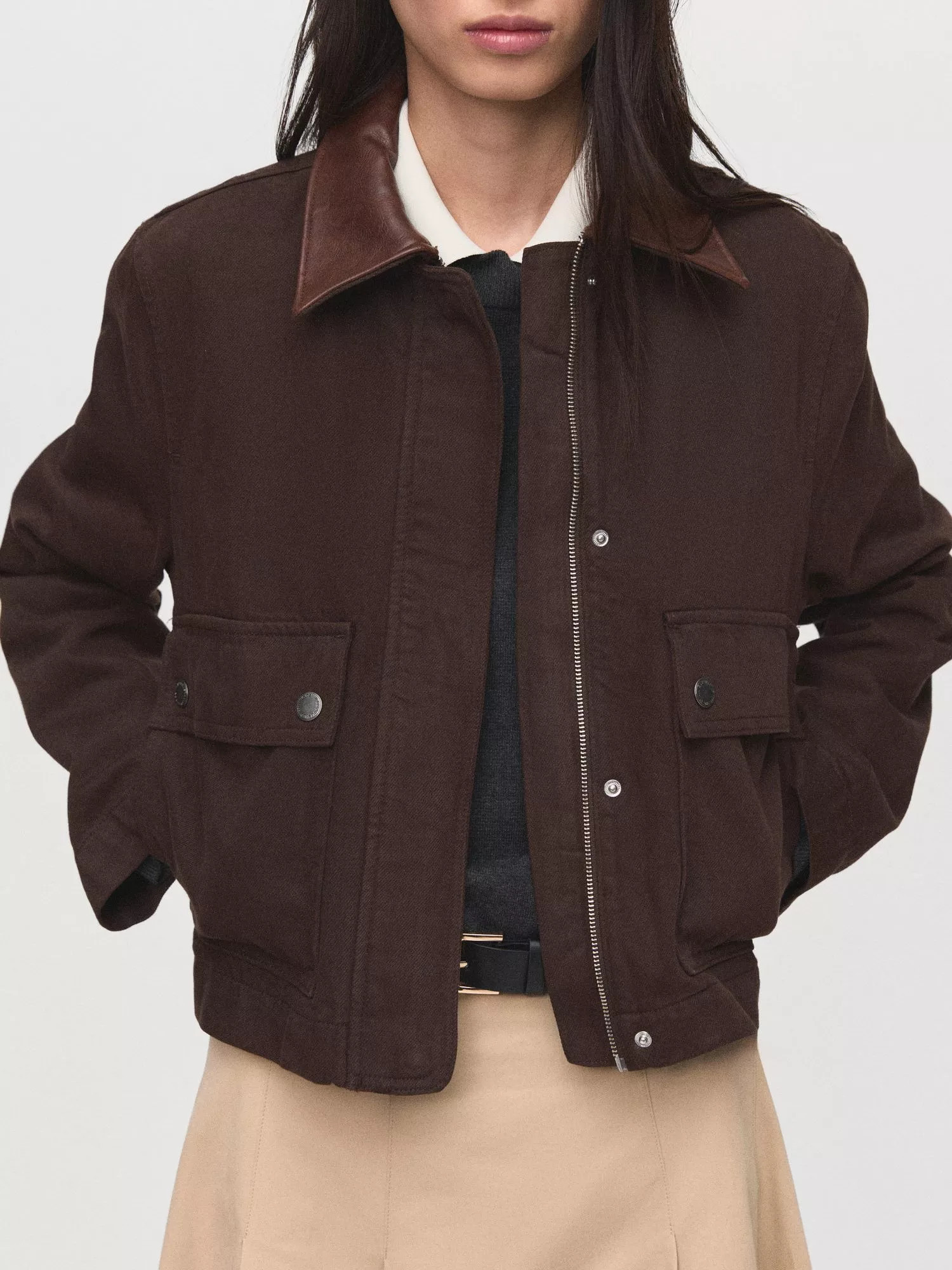 Mango Amelia Barn Jacket, Dark Brown | John Lewis (UK)