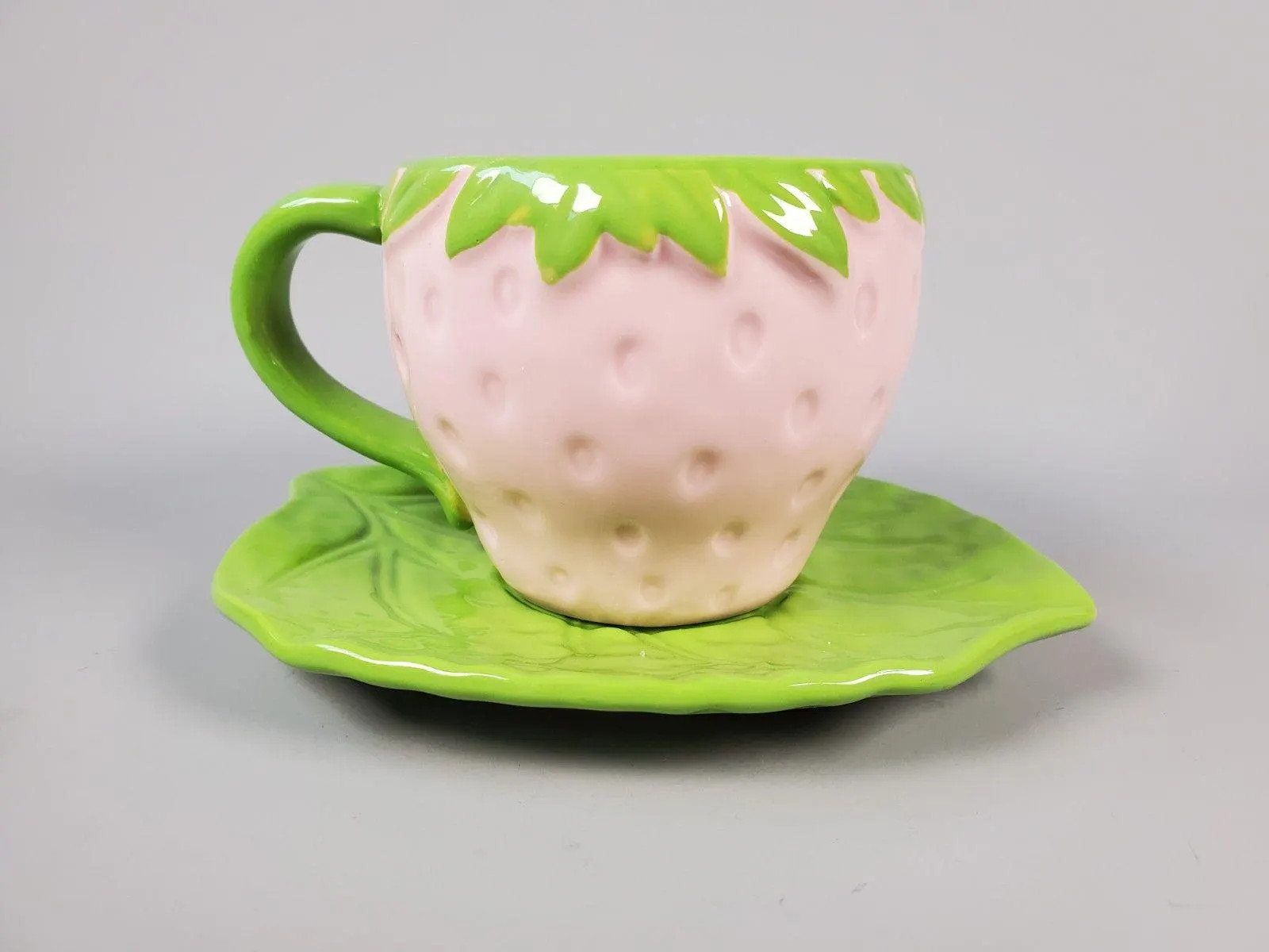 Lang by Design Pink Strawberry Cup Mug With Leaf Saucer - Etsy | Etsy (US)