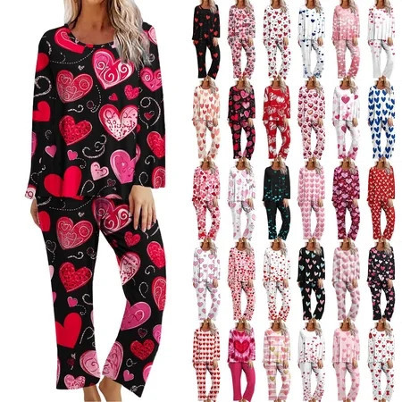 Rciityk Pajama Sets for Women 2 Piece - Valentines Day Pajamas Women - Ladies Pajamas Sets Long Sleeve Round Neck Top and Pants Lounges Pjs Sets | Walmart (US)