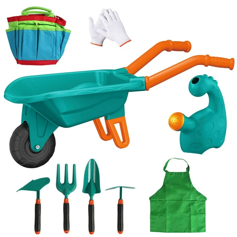 Ucradle Kids Gardening Tool Set, Garden Outdoor Toys Kids Wheelbarrow Watering Can Gloves Hand Ra... | Walmart (US)