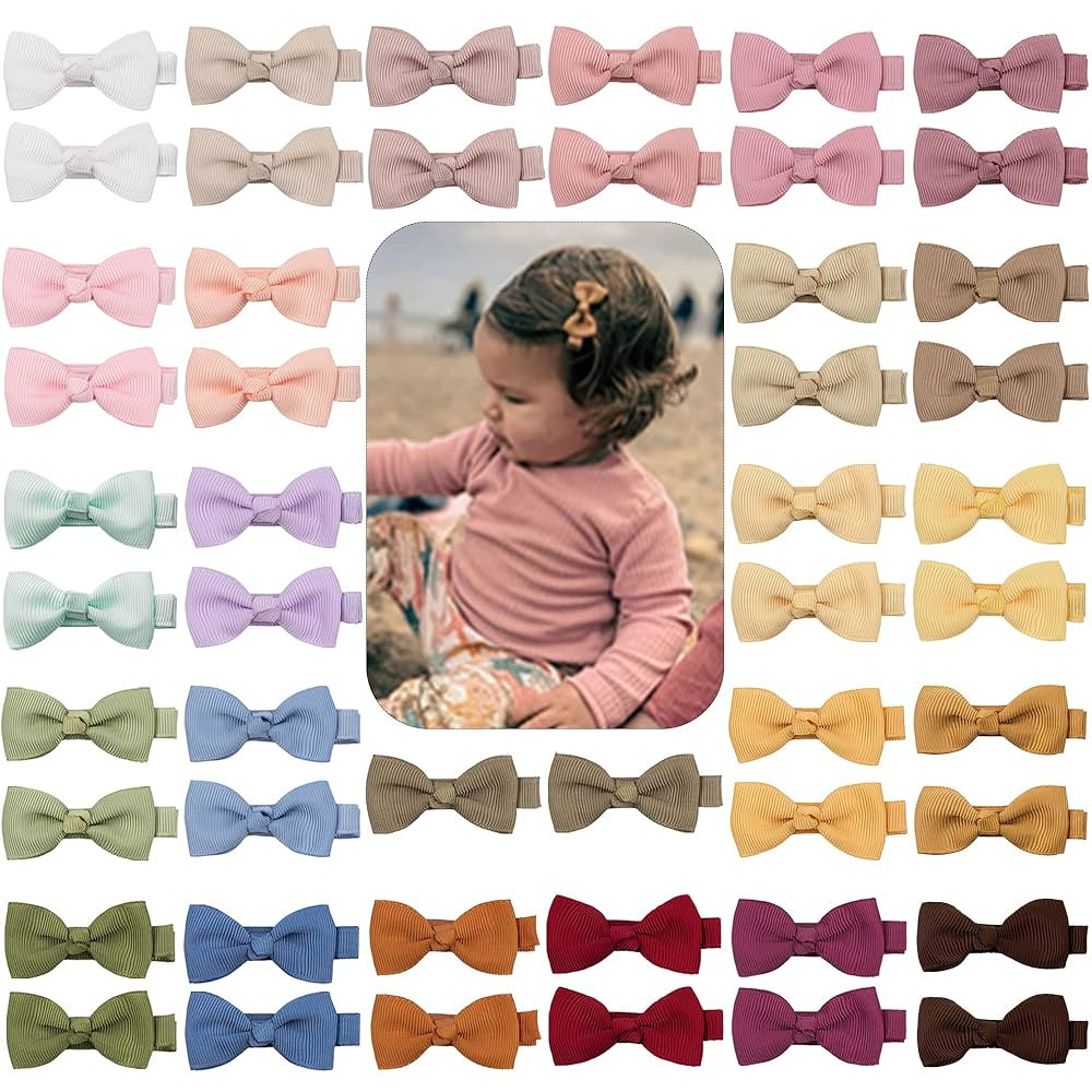 CÉLLOT Baby Hair Clips 50PCS Baby Girls Fully Lined Baby Bows Hair Pins Tiny 2" Hair Bows Alliga... | Amazon (US)