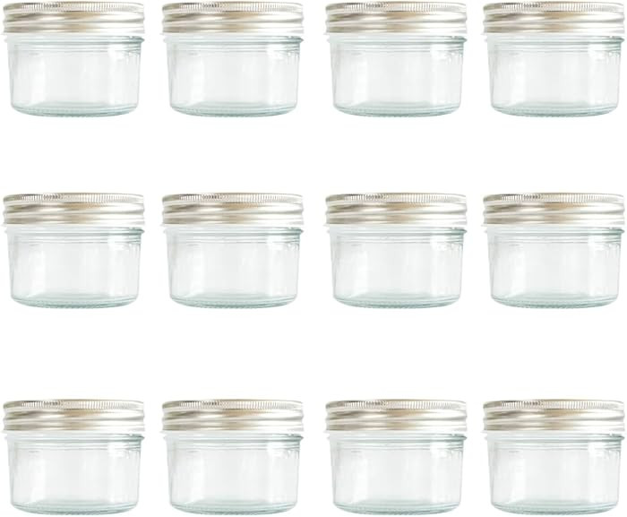 4oz Mason Jar Canning Jar with Regular Mouth, Silver Single Piece Lid, Pack of 12 (Silver) | Amazon (US)