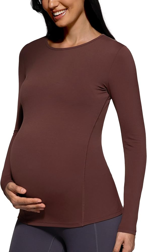 POSHDIVAH Women's Maternity Long Sleeve T Shirts Scoop Neck Pregnancy Tee Top Mama Clothes | Amazon (US)