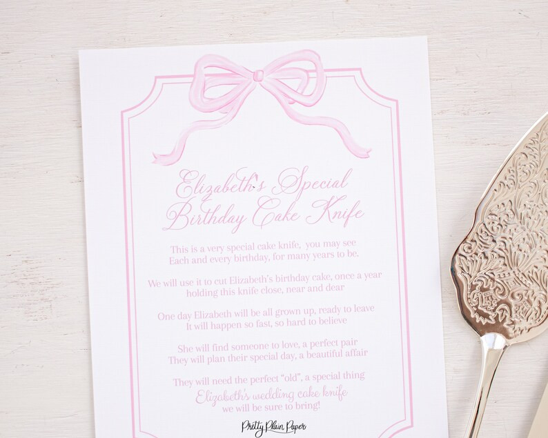 Pink Bow 'My Birthday Cake Knife' Sign for 1st Birthday | Watercolor 8''x10'' Printable |  First ... | Etsy (US)