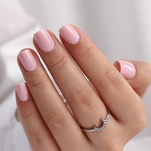 Curvlife 30pcs Press on Nails, Acrylic Fake Nail with Apricot Design, Full Cover False Nails Tips Glossy Nude Glue on Nails Artificial Stick on Nails for Women (solid pink nail tips, Short) | Amazon (US)