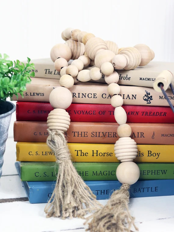 Farmhouse Natural Wood Bead Garland | Etsy (US)