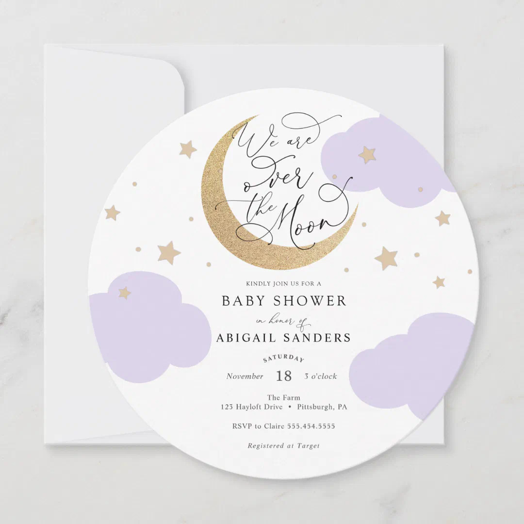 Over the Moon Purple Baby Shower Invitation | Zazzle | Zazzle