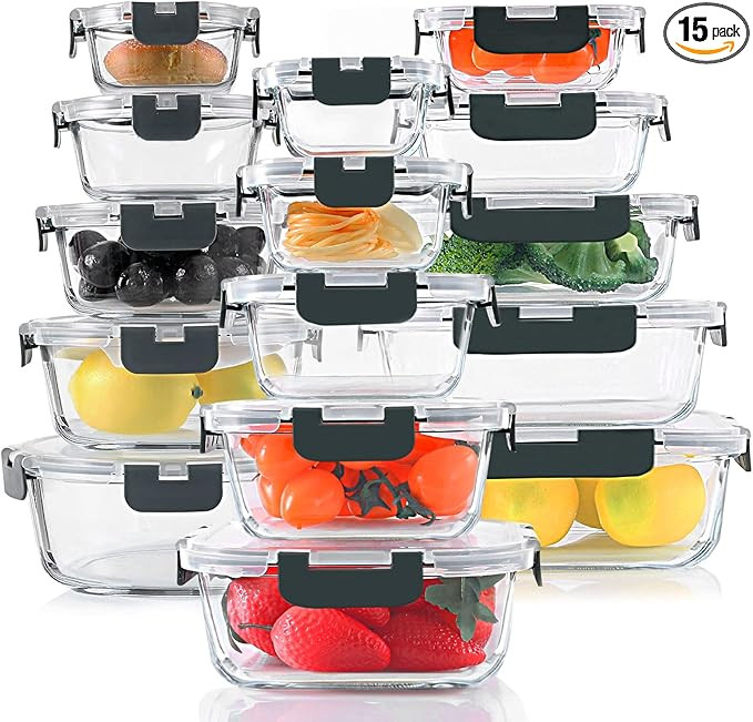 30 Pieces Glass Food Storage Containers Set, Glass Meal Prep Containers Set with Snap Locking Lid... | Amazon (US)