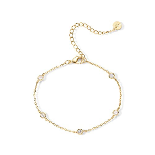 PAVOI 14K Gold Plated Station Bracelet - Simulated Diamond BTY Bracelet - Womens CZ Chain - Yellow Gold | Amazon (US)