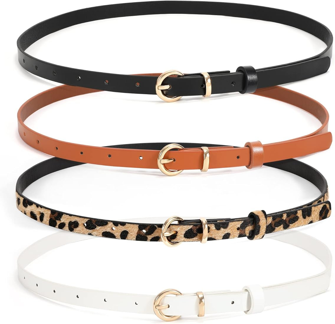 WHIPPY Set of 4 Women Skinny Leather Belt Thin Waist Belt with Metal Buckle for Pants Jeans Dre... | Amazon (US)