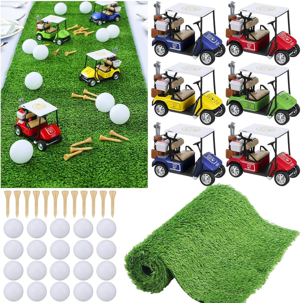 35 Piece Golf Party Decor Set with Practice Balls, Mini Golf Carts, Artificial Grass Table Runner... | Amazon (US)