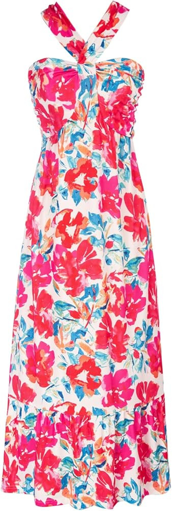 GRACE KARIN 2025 Women's Criss Cross Halterneck Sleeveless Summer Floral Print Flowy A Line Maxi ... | Amazon (US)