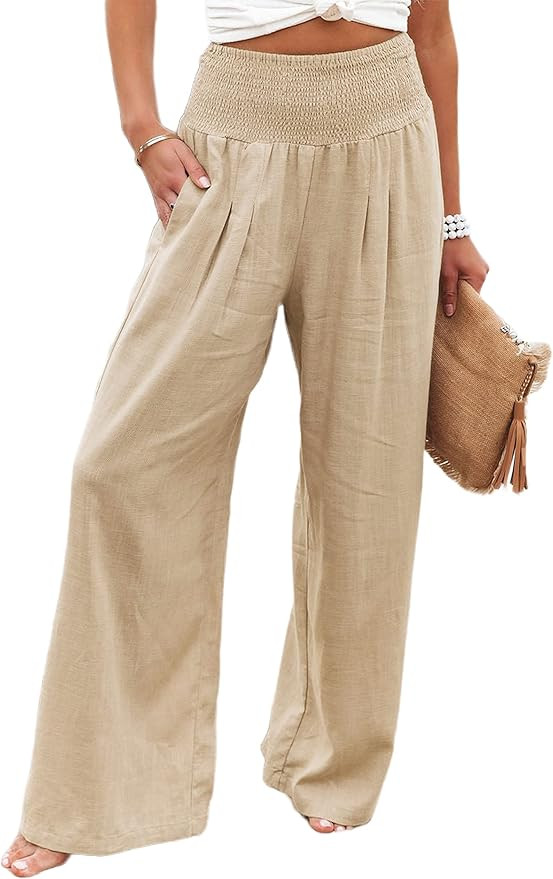 Hooever Women's Palazzo Pants Wide Leg Hippie Smock Yoga Boho Beach Lounge Trousers | Amazon (US)