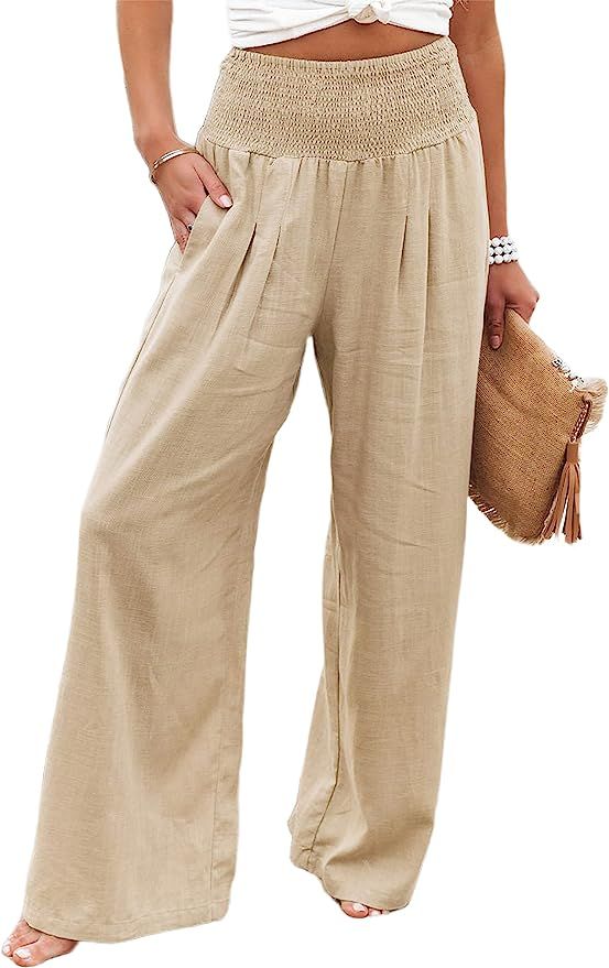 Hooever Women's Palazzo Pants Wide Leg Hippie Smock Yoga Boho Beach Lounge Trousers | Amazon (US)