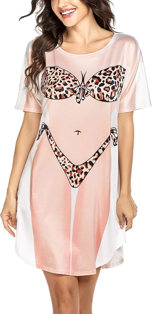 Ekouaer Women's Bikini Shirt Cover Up Short Sleeve Cute Bikini Print Cover-Up Baggy T Shirt Dress... | Amazon (US)