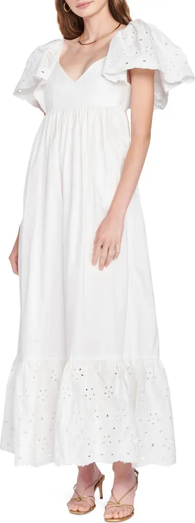 En Saison Eyelet Detail Flutter Sleeve Poplin Maxi Dress | Nordstrom | Nordstrom