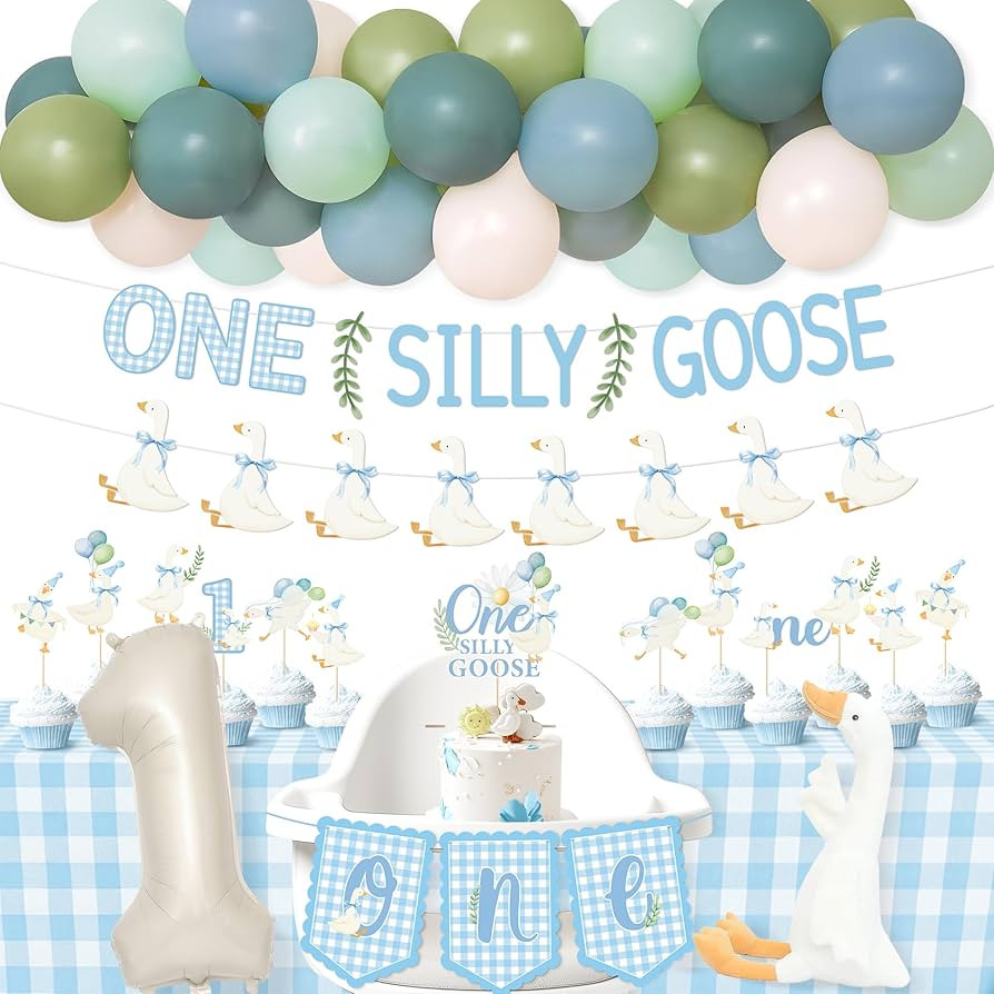 One Silly Goose Birthday Decor for Boy First Birthday Party Decorations with Balloon Garland, Hig... | Amazon (US)