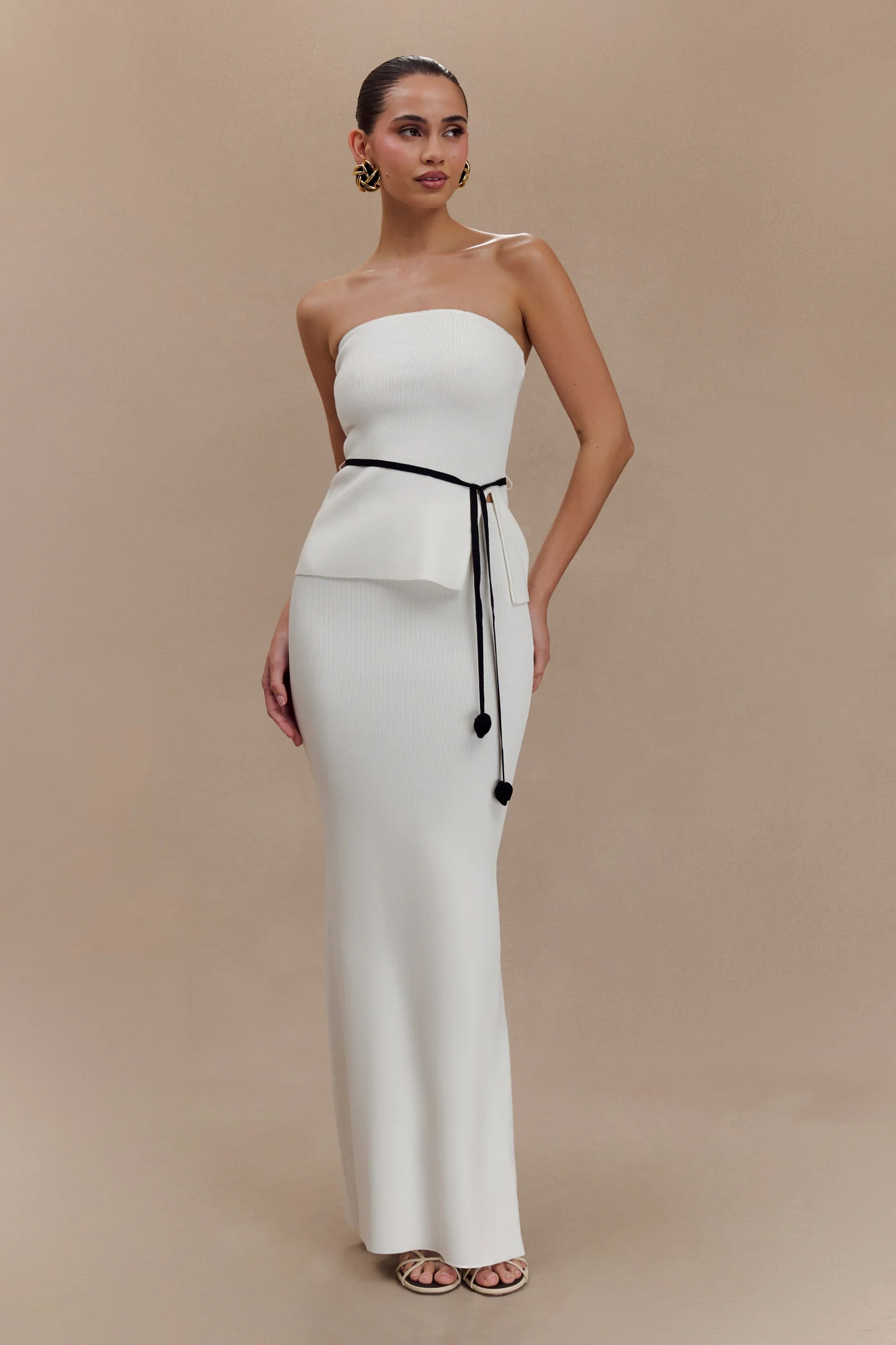 Keaton Fishtail Knit Maxi Skirt - White | MESHKI US