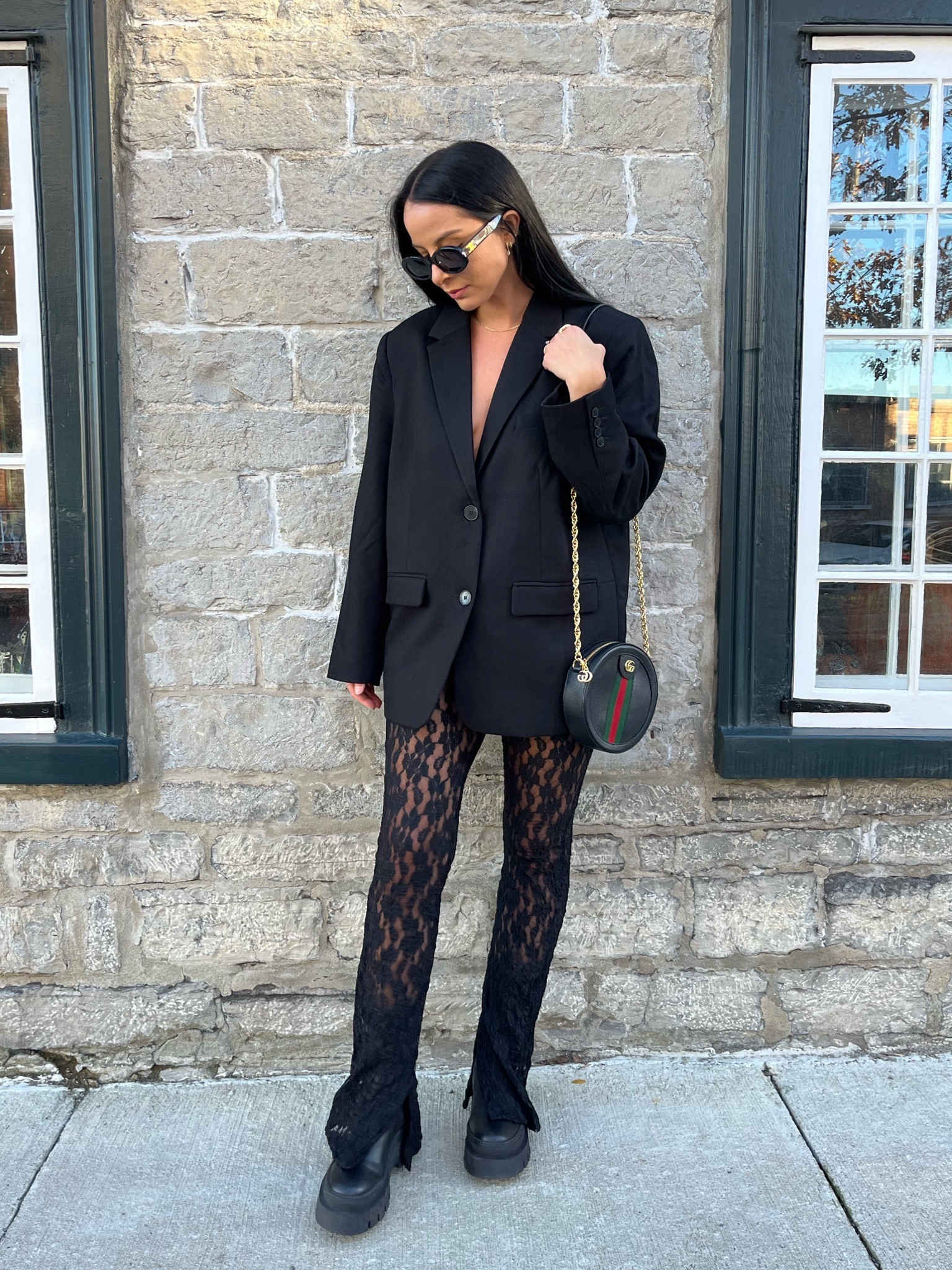 Autumn outfit / all black look - oversized blazer, lace pants, Celine sunglasses and Gucci bag 

#LTKstyletip #LTKSeasonal
