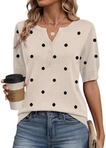 Zeagoo Women's Short Sleeve Sweater 2026 Spring Summer Tops Lightweight Casual V Neck Sweaters Dr... | Amazon (US)