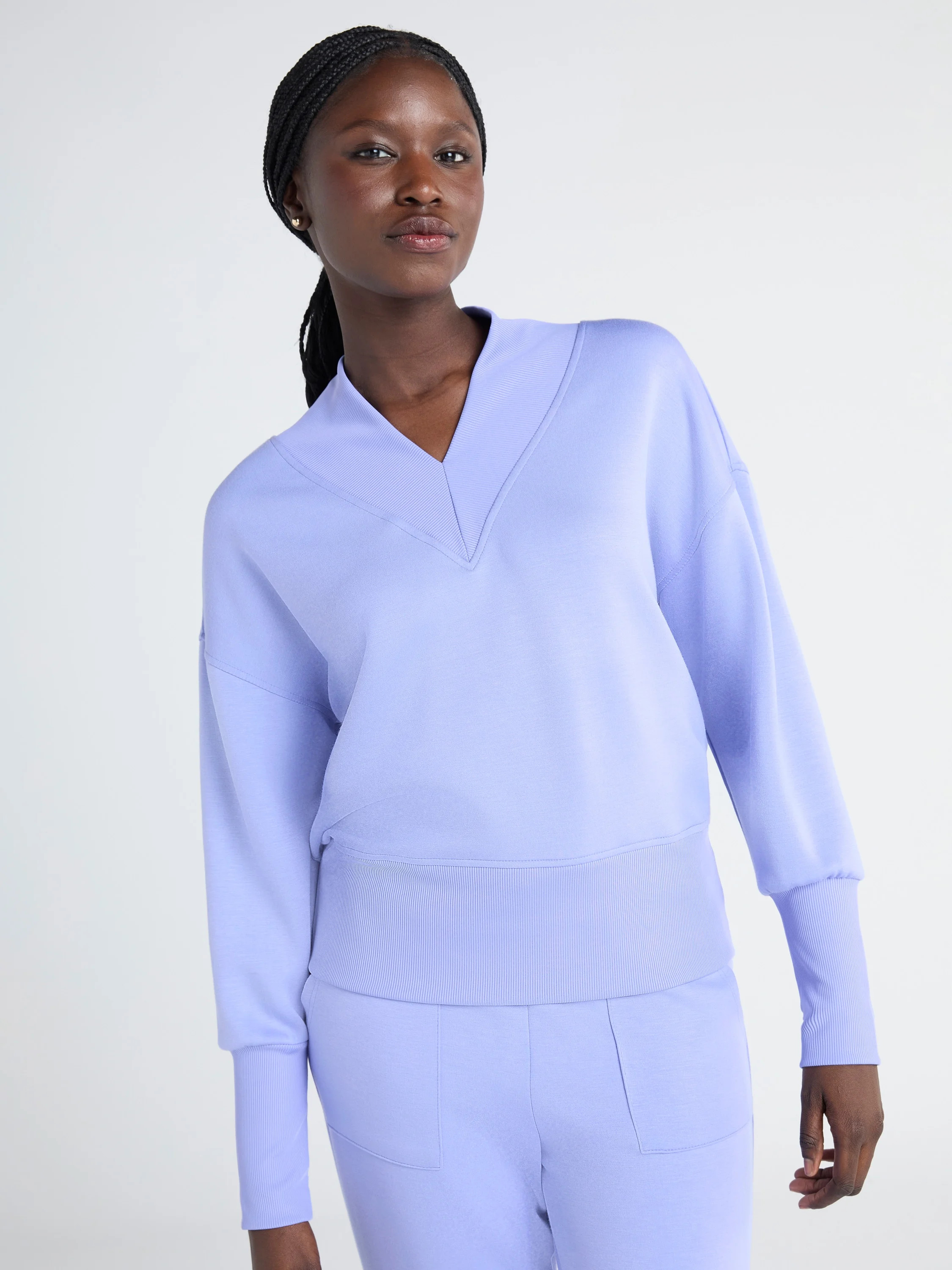 Scoop Women's and Women's Plus Ultimate ScubaKnit V-Neck Sweatshirt, Sizes XS-4X | Walmart (US)