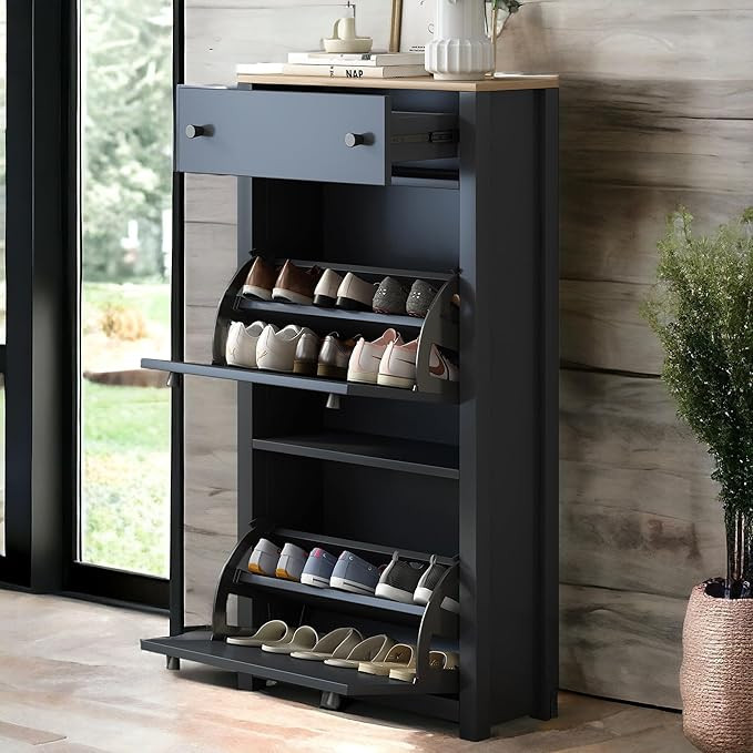 Functional Entryway Organizer with 2 Flip Drawers, Wood Grain Pattern Top Shoe Cabinet with Drawe... | Amazon (US)