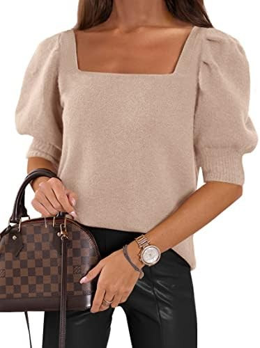 Womens Puff Short Sleeve Sweater Tops 2025 Spring Summer Trendy Casual T Shirts Blouse | Amazon (US)