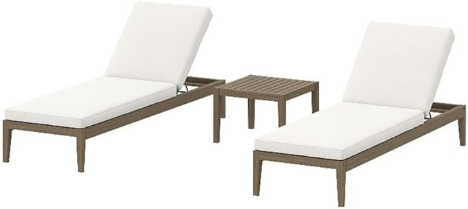 Modway Northlake Teak Outdoor Patio Set of 2 Chaise Lounges and Side Table in Weathered Gray – ... | Amazon (US)
