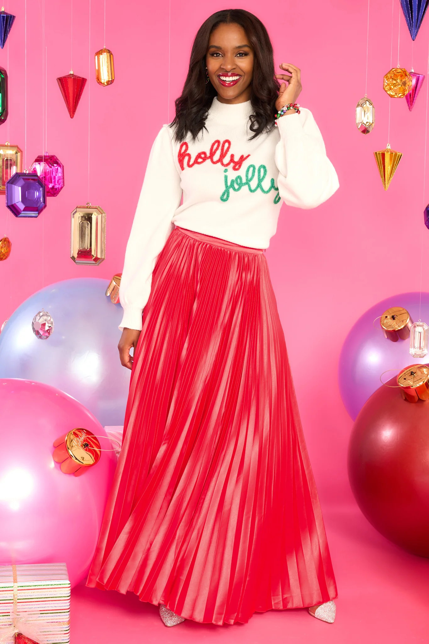 Ho Ho Holiday White Sweater | Red Dress 