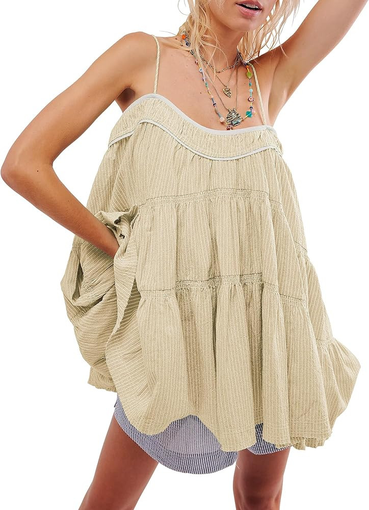 Gacaky Women's Summer Mini Dress Casual Loose Sleeveless Adjustable Straps Swing Mini Dress | Amazon (US)