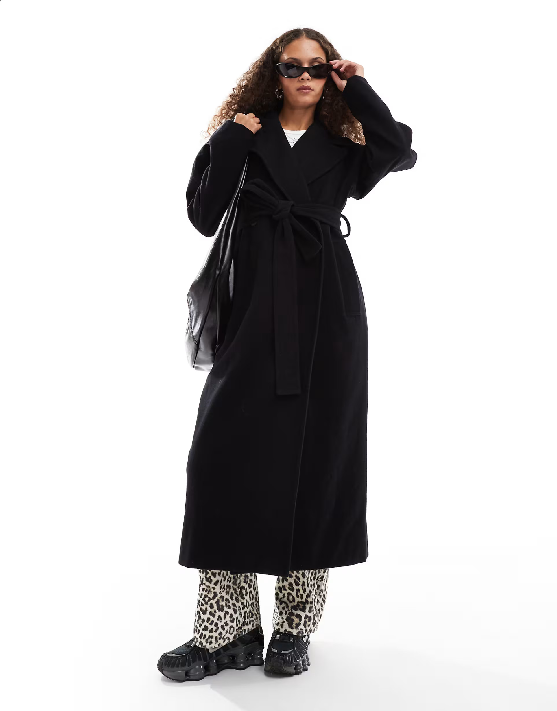 Weekday Kia wool blend oversized coat with tie waist detail in black | ASOS (Global)