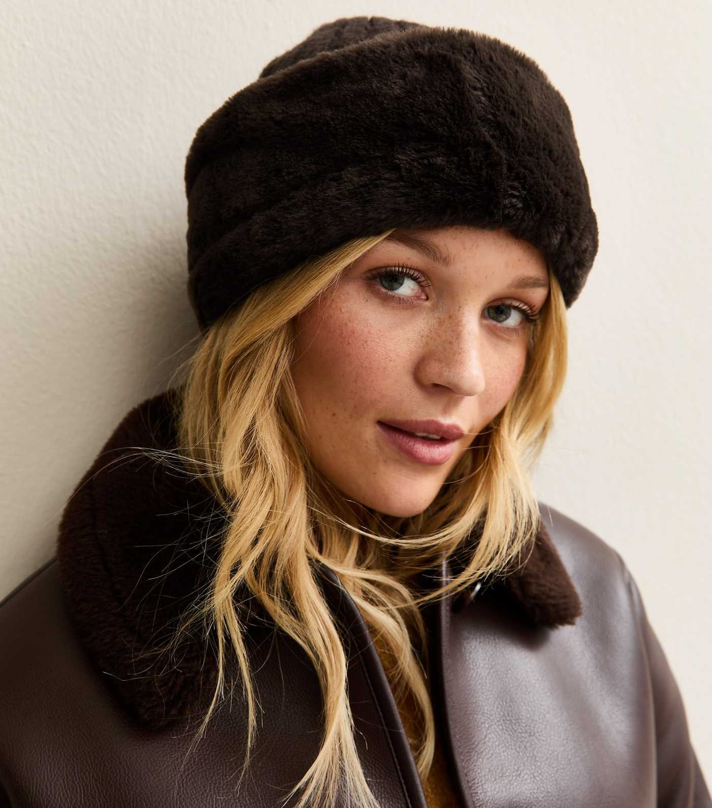 Dark Brown Faux Fur Trim Hat | New Look | New Look (UK)