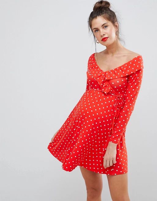 ASOS DESIGN Maternity sweetheart neck mini dress in polka dot print | ASOS US