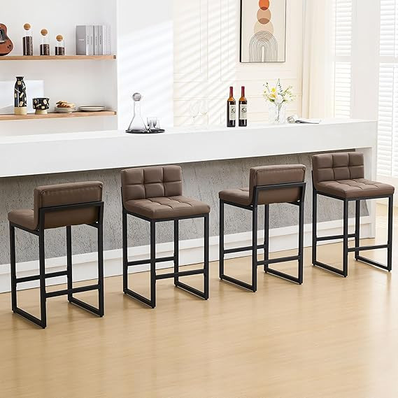 Counter Height Bar Stools Set of 4, Upholstered Barstools with Back, Bar Chairs with Thickened Me... | Amazon (US)