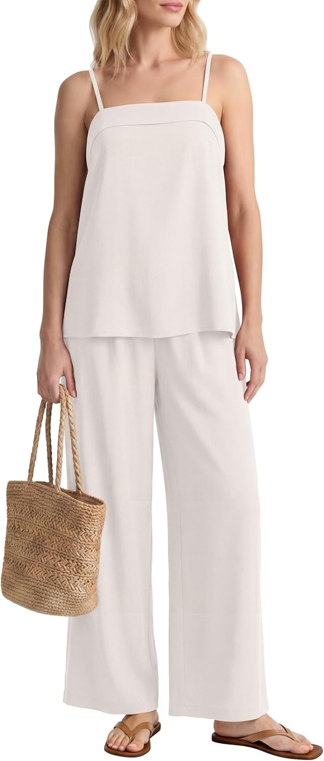 Womens Two Piece Sets Summer Spaghetti Strap Top Wide Leg Pants | Amazon (US)
