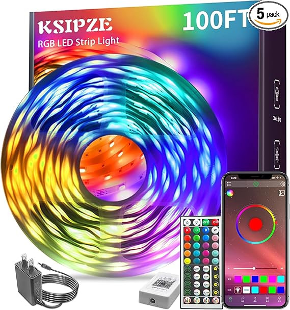 KSIPZE 100ft Led Strip Lights RGB Music Sync Color Changing Bluetooth Led Lights with Smart App C... | Amazon (US)
