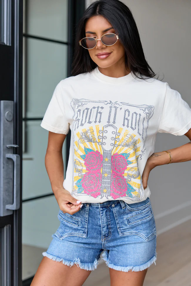 Rock N' Roll Ivory Graphic Tee | Pink Lily