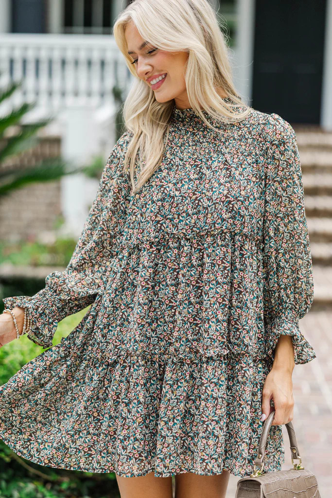 There's Something About It Brown Ditsy Floral Babydoll Dress | The Mint Julep Boutique