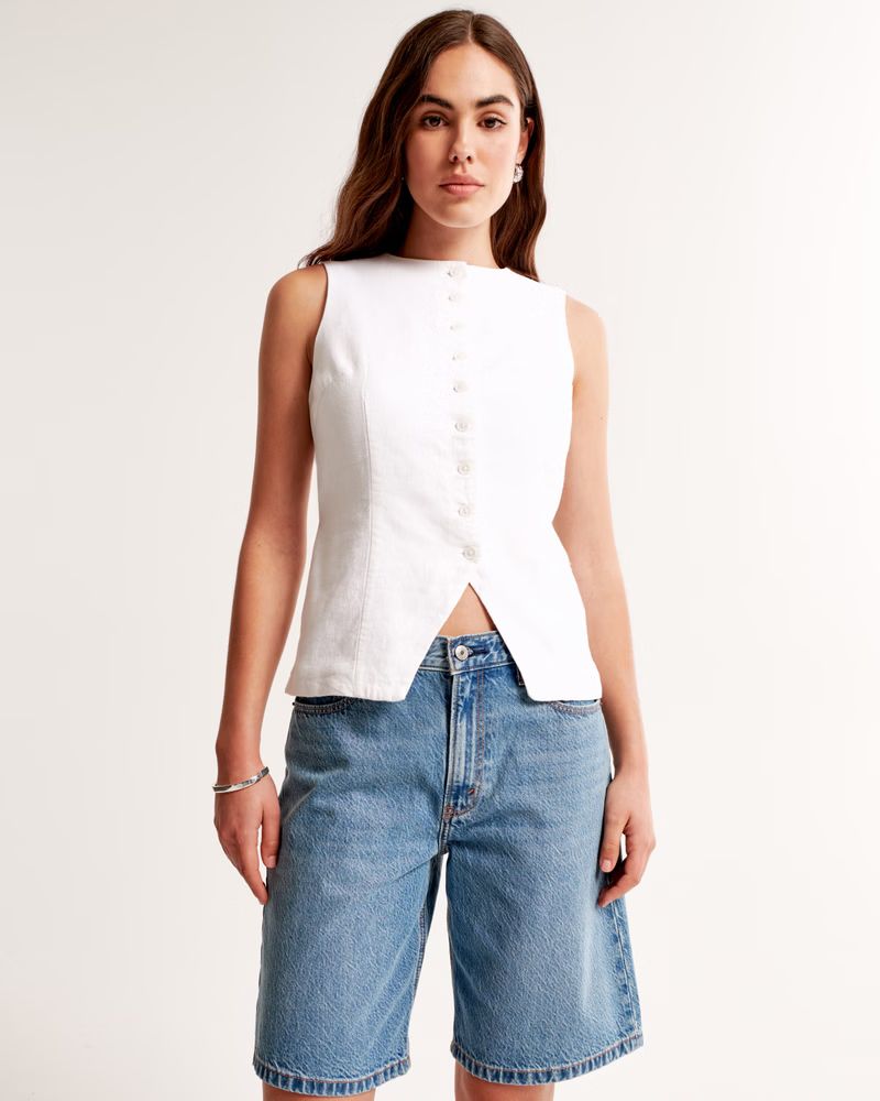 Women's Linen-Blend Button-Through Vest | Women's New Arrivals | Abercrombie.com | Abercrombie & Fitch (US)