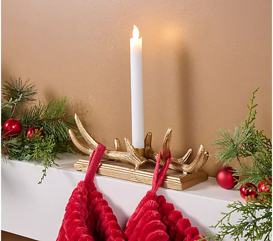 12" Antler Stocking Hanger with Taper Candle by Lauren McBride - QVC.com | QVC