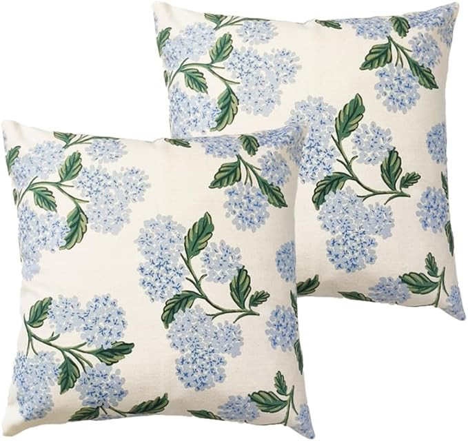 Btyrle Blue Hydrangea Flower Throw Pillow Covers 18x18 Inch Set of 2 Decorative Farmhouse Cotton ... | Amazon (US)