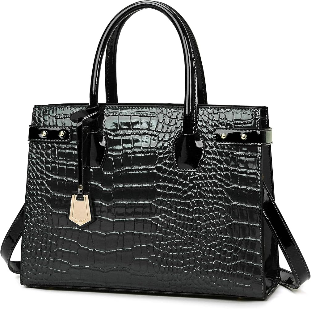 Vintage Leather Satchel Handbags for Women, Ladies Crocodile Pattern Top-Handle Large Shoulder Ba... | Amazon (US)