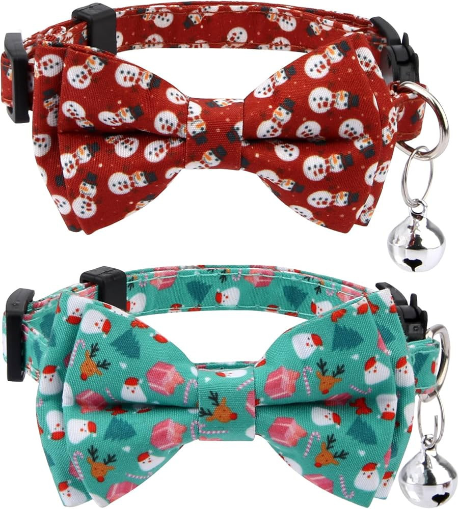 LUTER 2pcs Christmas Cat Collar with Bells and Bow Tie, Adjustable Cat Collar Breakaway Cute Chri... | Amazon (US)