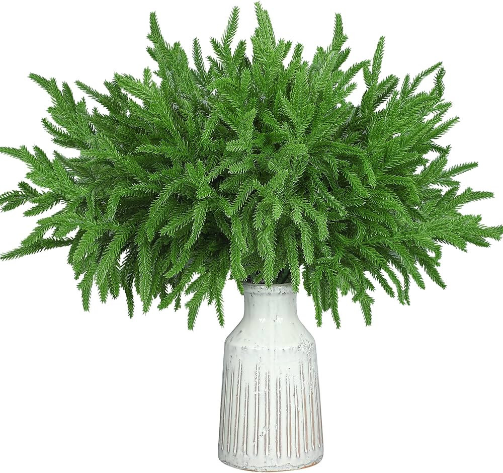 peony man 15 Pcs Christmas Norfolk Pine Branches 18" Artificial Pine Needles Faux Norfolk Pine St... | Amazon (US)