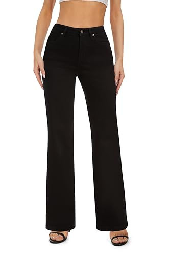 FLYING BANANA Women's High Waisted Wide Leg Baggy Stretch Denim Jeans (Black, 2) | Amazon (US)