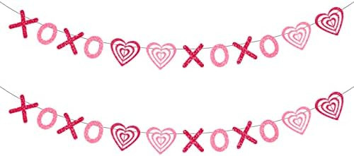 XOXO Heart Garland Valentines Day Banner, Glittery Valentines Day Decorations for The Home, Roman... | Amazon (US)