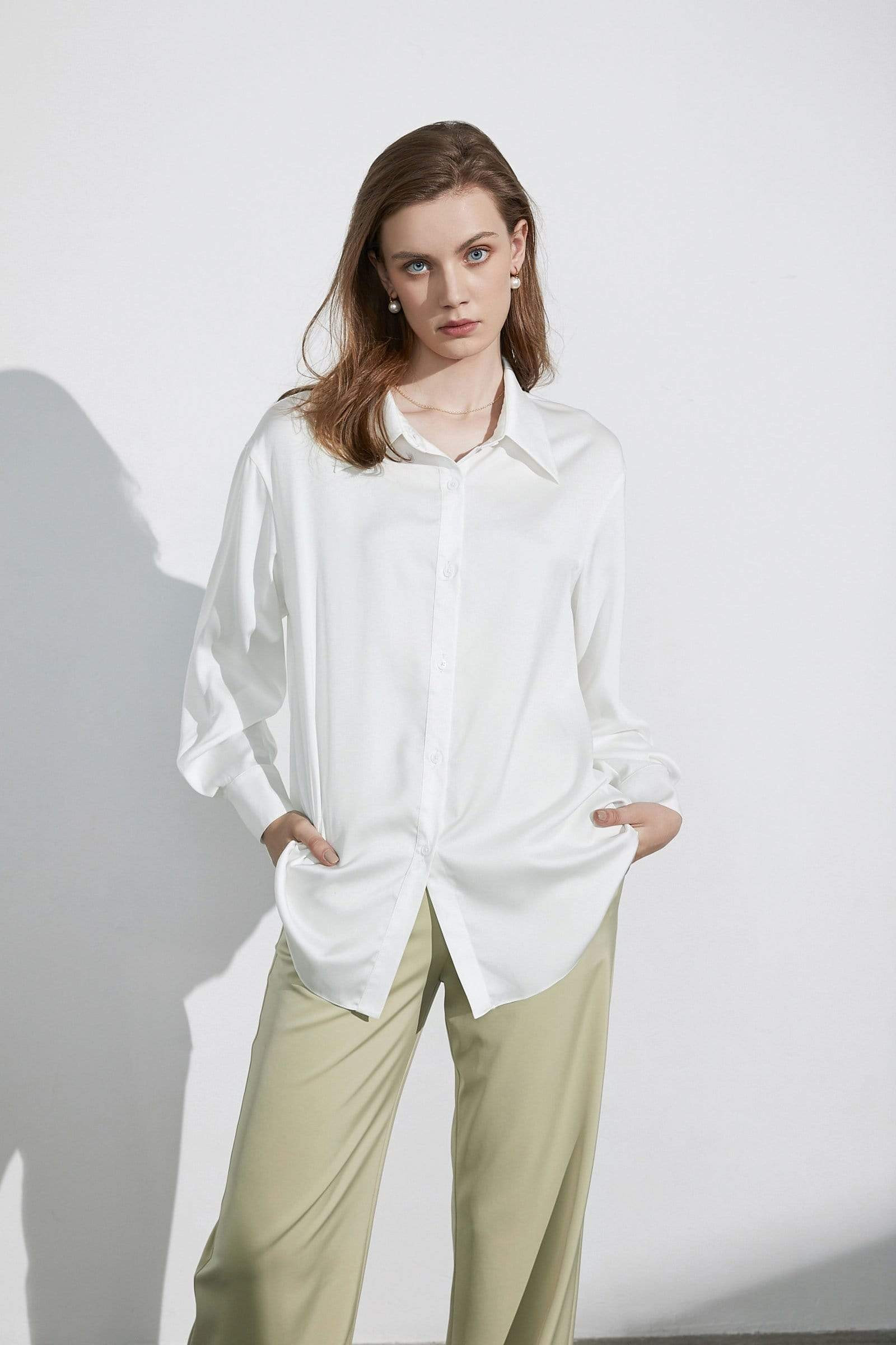 Business Essential Ivory Silky Blouse | J.ING