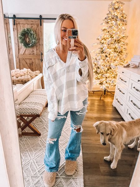 Some of my recent AE faves🎄✨ they’re doing 25-30% off right now! Size L flannel & size 6 flare jeans! #AEJeans #ad @americaneagle

#LTKsalealert #LTKfit #LTKSeasonal