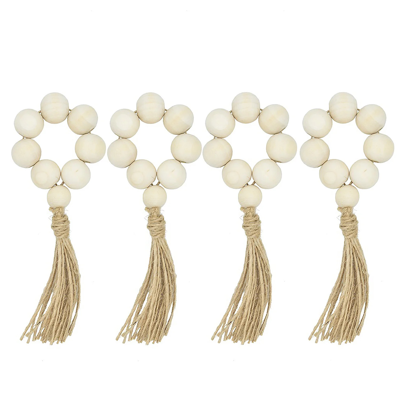 Garhelper Neutral Christmas Decor Wood Bead Napkin Ring 4pcs White Wooden Beads Handmade With Tas... | Walmart (US)